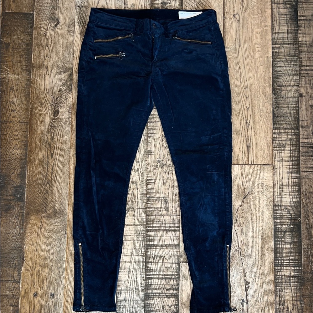Rag & Bone Dark Blue velvet pants with Gold Zipper details | 29 - Picture 2 of 6